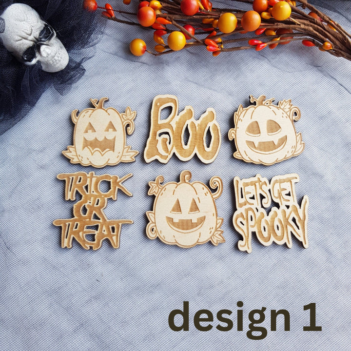 Halloween Cupcake Toppers - Set of 6 Creepy Wooden Ghost Cake Decorations