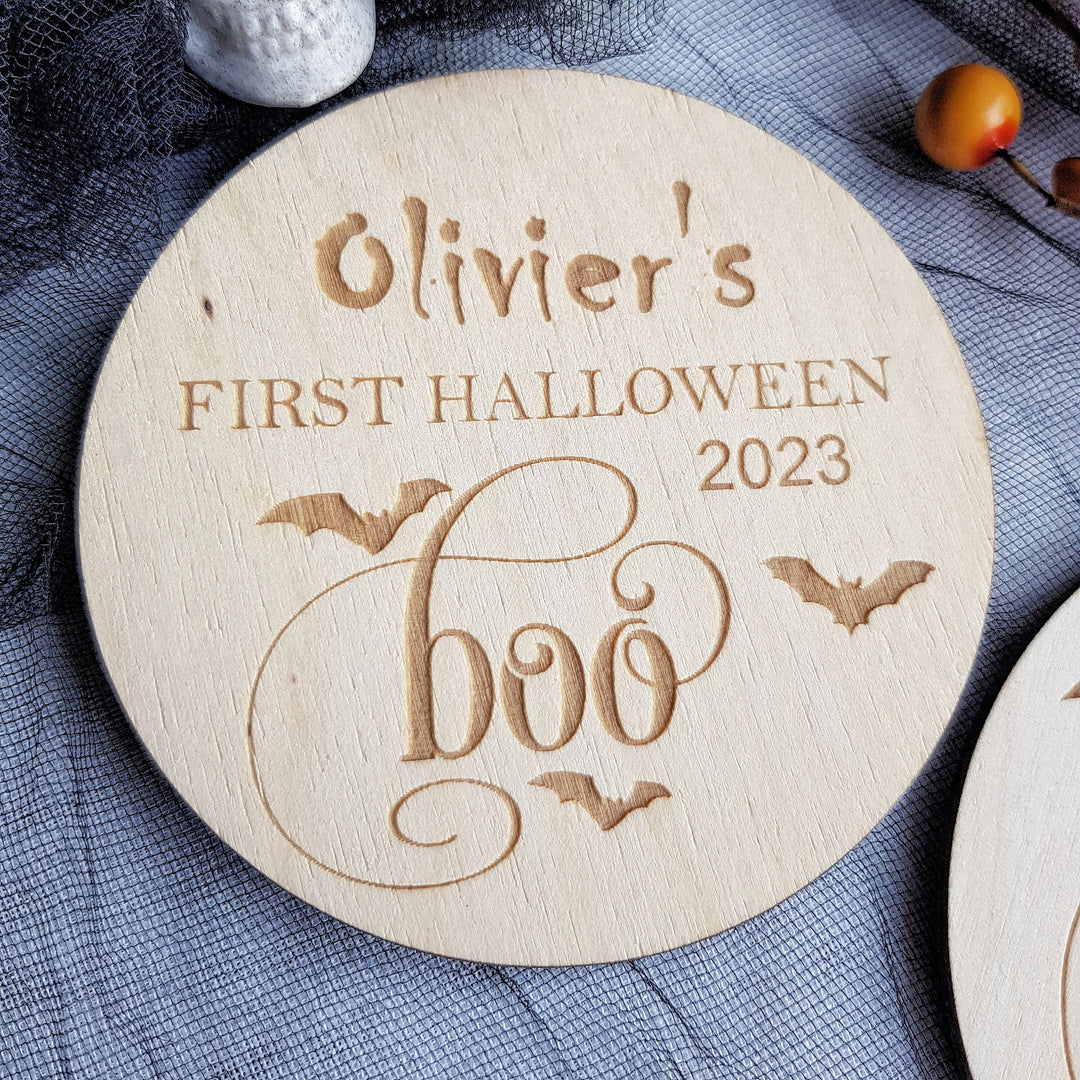 Boo Personalised Wooden First Halloween Disc - Perfect Photo Prop for your Little One and more