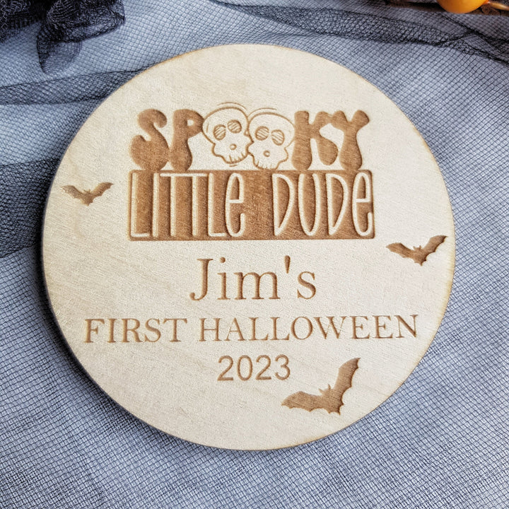 Personalised Wooden First Halloween Disc - Perfect Photo Prop for your Little One and more - Spooky Little Dude