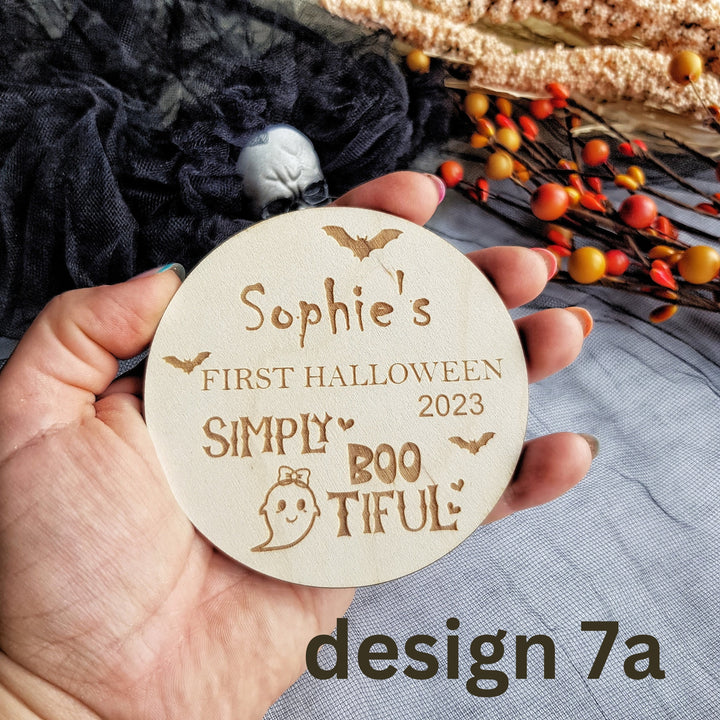 Personalised Wooden First Halloween Disc - Perfect Photo Prop for your Little One and more - Simply BOOtiful