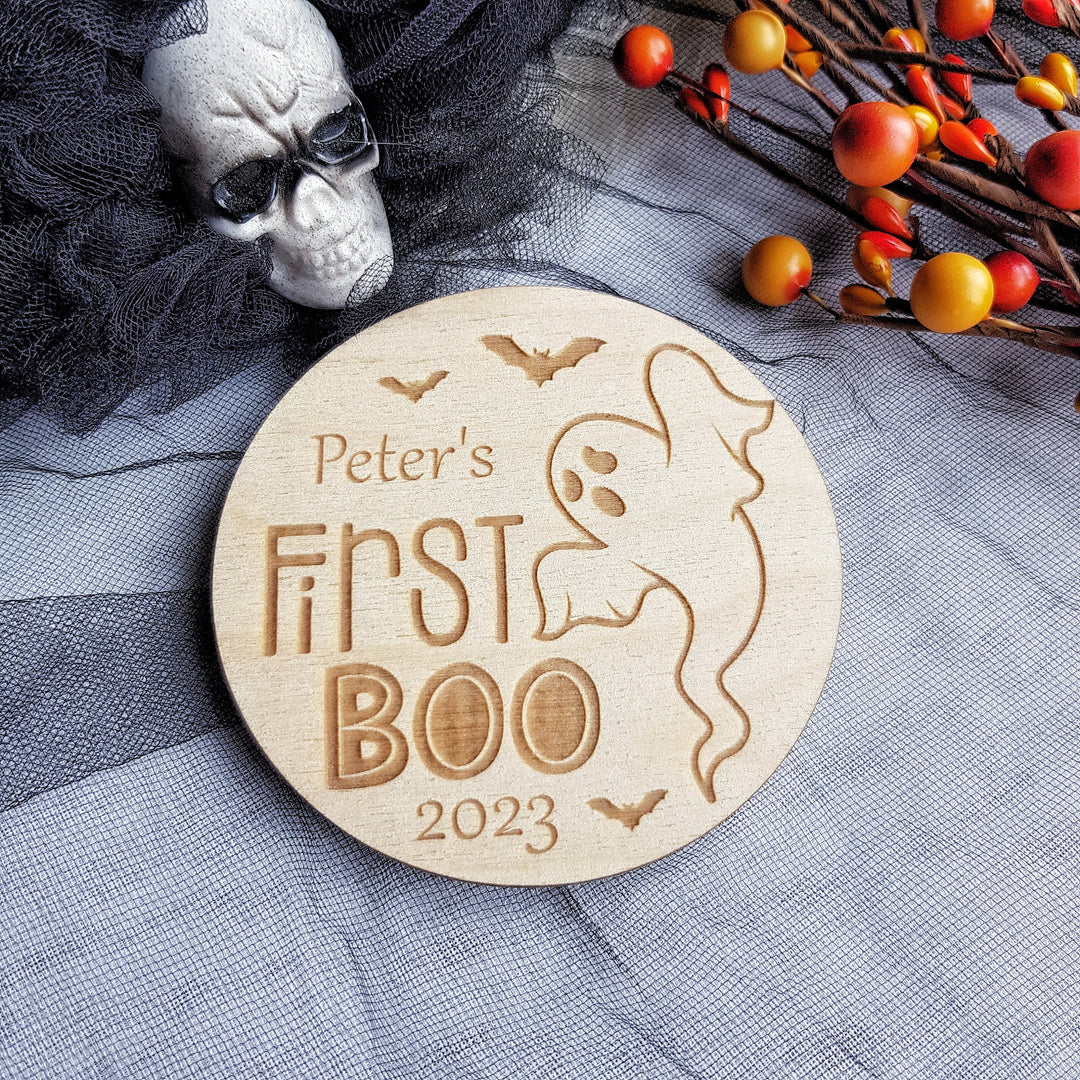 Personalised Wooden First Halloween Disc - Perfect Photo Prop for your Little One and more - First BOO