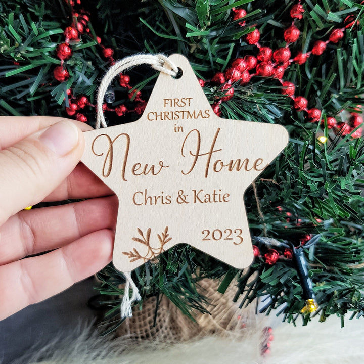 Custom New Home Christmas Bauble - Handmade Wooden First Christmas Ornament - Personalised Housewarming Gift