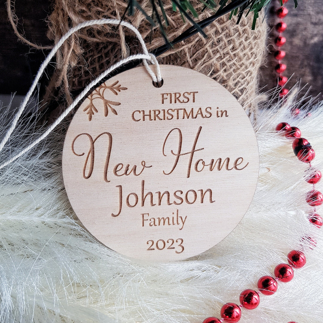 Custom New Home Christmas Bauble - Personalised Housewarming Gift - Handmade Wooden First Christmas Ornament