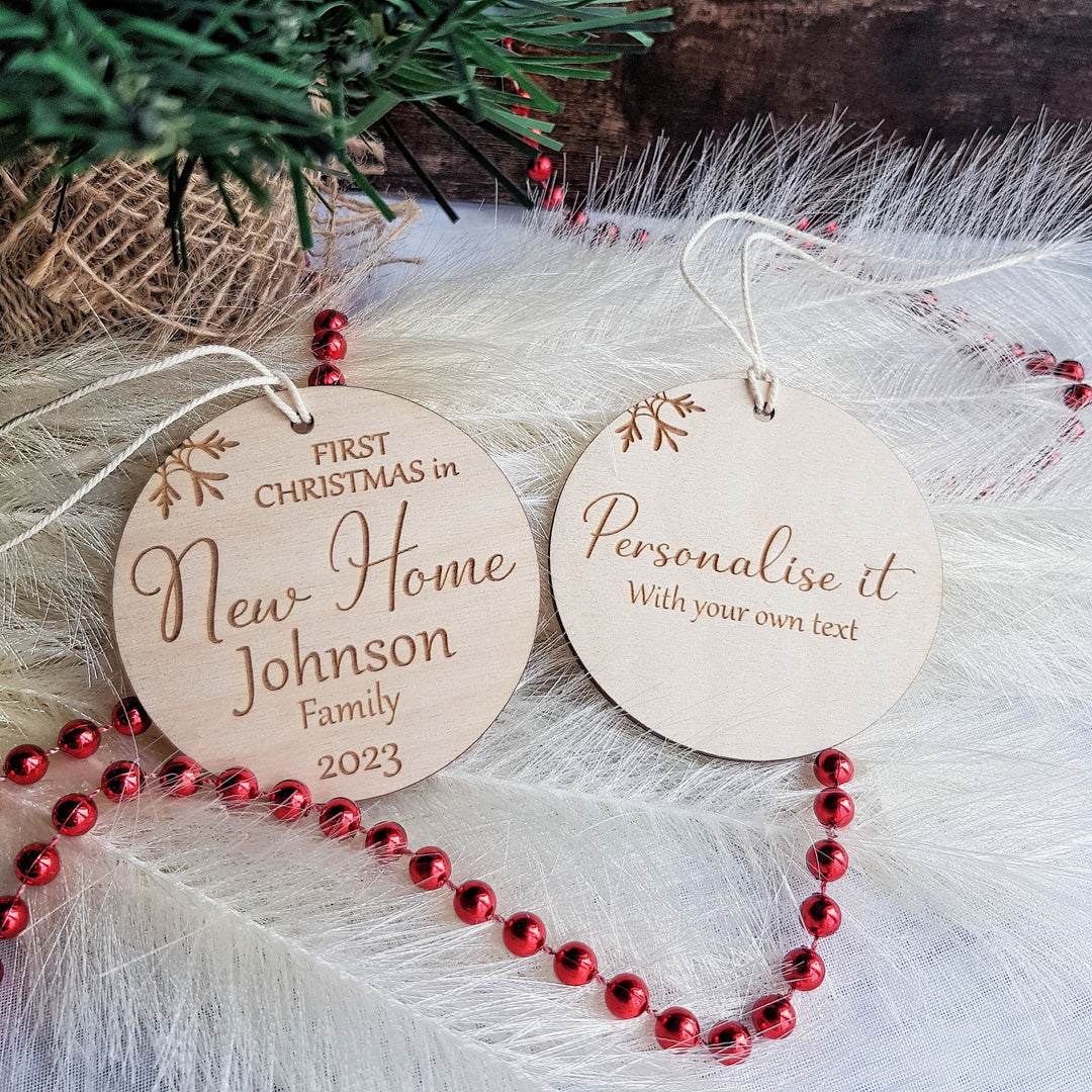 Custom New Home Christmas Bauble - Personalised Housewarming Gift - Handmade Wooden First Christmas Ornament