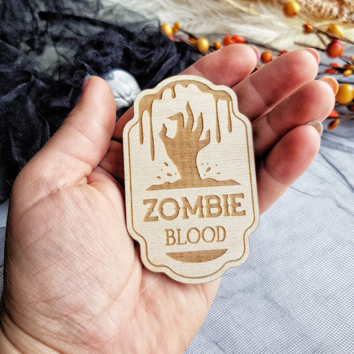 Vintage-Inspired Halloween Wooden Labels - Set of 6 Apothecary Potion Labels - Zombie Blood