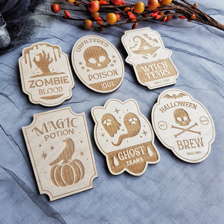 Vintage-Inspired Halloween Wooden Labels - Set of 6 Apothecary Potion Labels - Zombie Blood