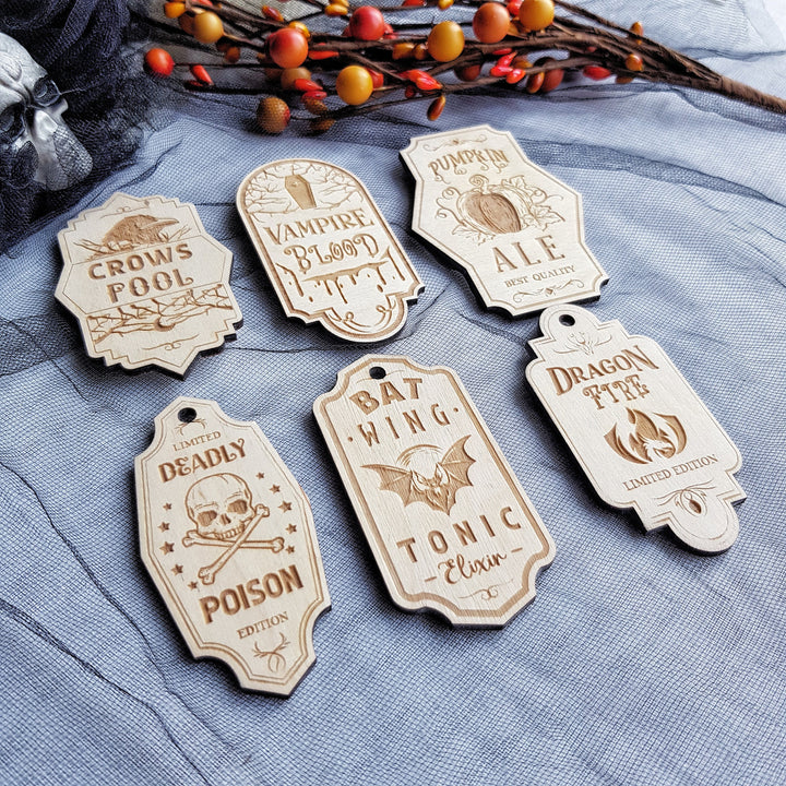 Vintage-Inspired Halloween Wooden Labels - Set of 6 Apothecary Potion Labels - Dragon fire