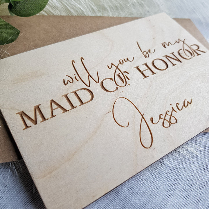 Personalised Will You Be My Maid Of Honor Card, Wooden Wedding Proposal Card, Bridesmaid, Flower Girl - Bride Squad