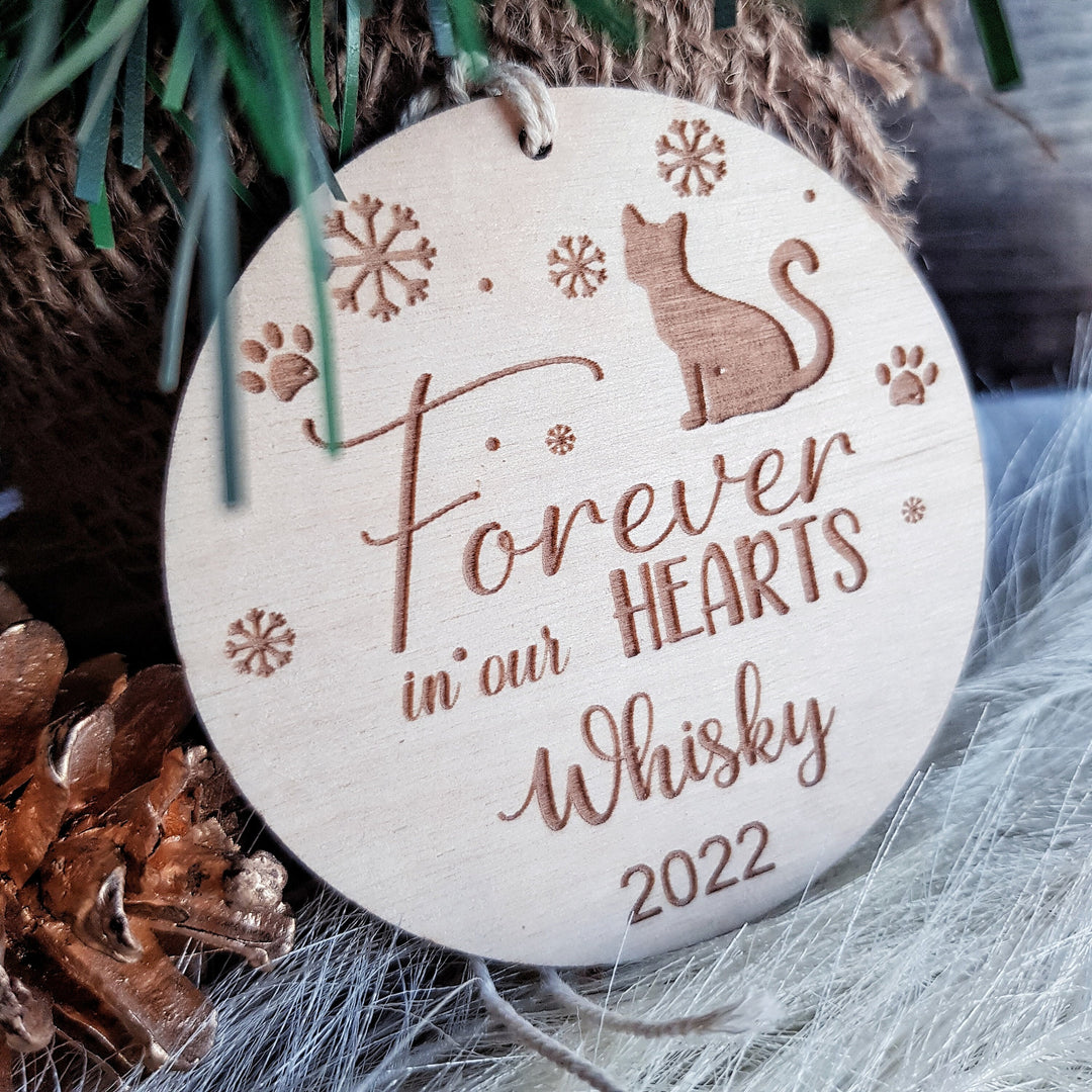 Personalised Christmas Cat Bauble, Rustic Farmhouse Tree Decoration, Pet Remembrance, Memorial Wooden Ornament, Country Style Keepsake