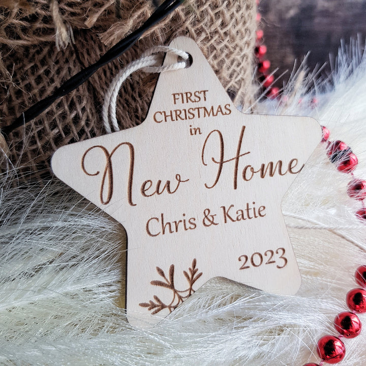 Custom New Home Christmas Bauble - Handmade Wooden First Christmas Ornament - Personalised Housewarming Gift