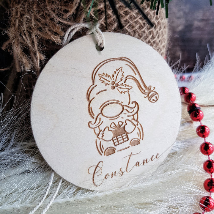 Winter Gnome Wooden Bauble Christmas Ornament - Customizable Keepsake - Personalised Festive Tree Decoration