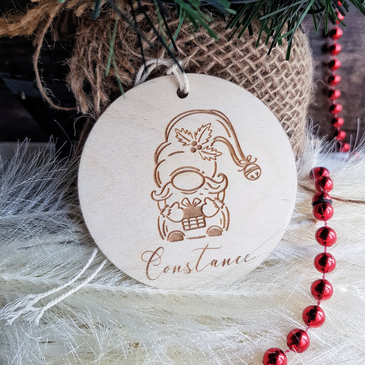 Winter Gnome Wooden Bauble Christmas Ornament - Customizable Keepsake - Personalised Festive Tree Decoration