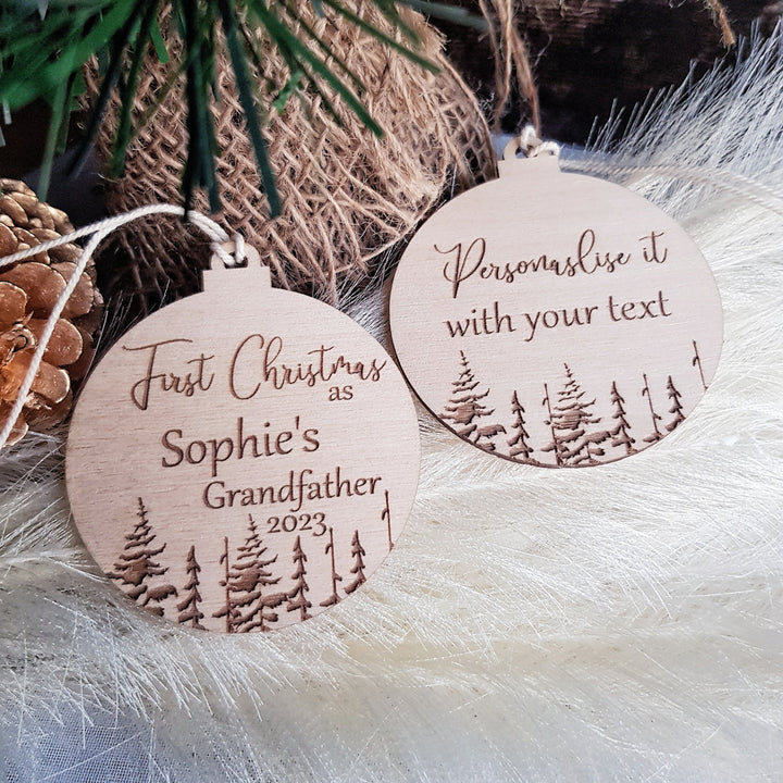 Custom Wooden Christmas Tree Ornament, Celebrate with Grandma and Grandpa, the Perfect Personalised Christmas Gift, Winter Woodland Keepsake