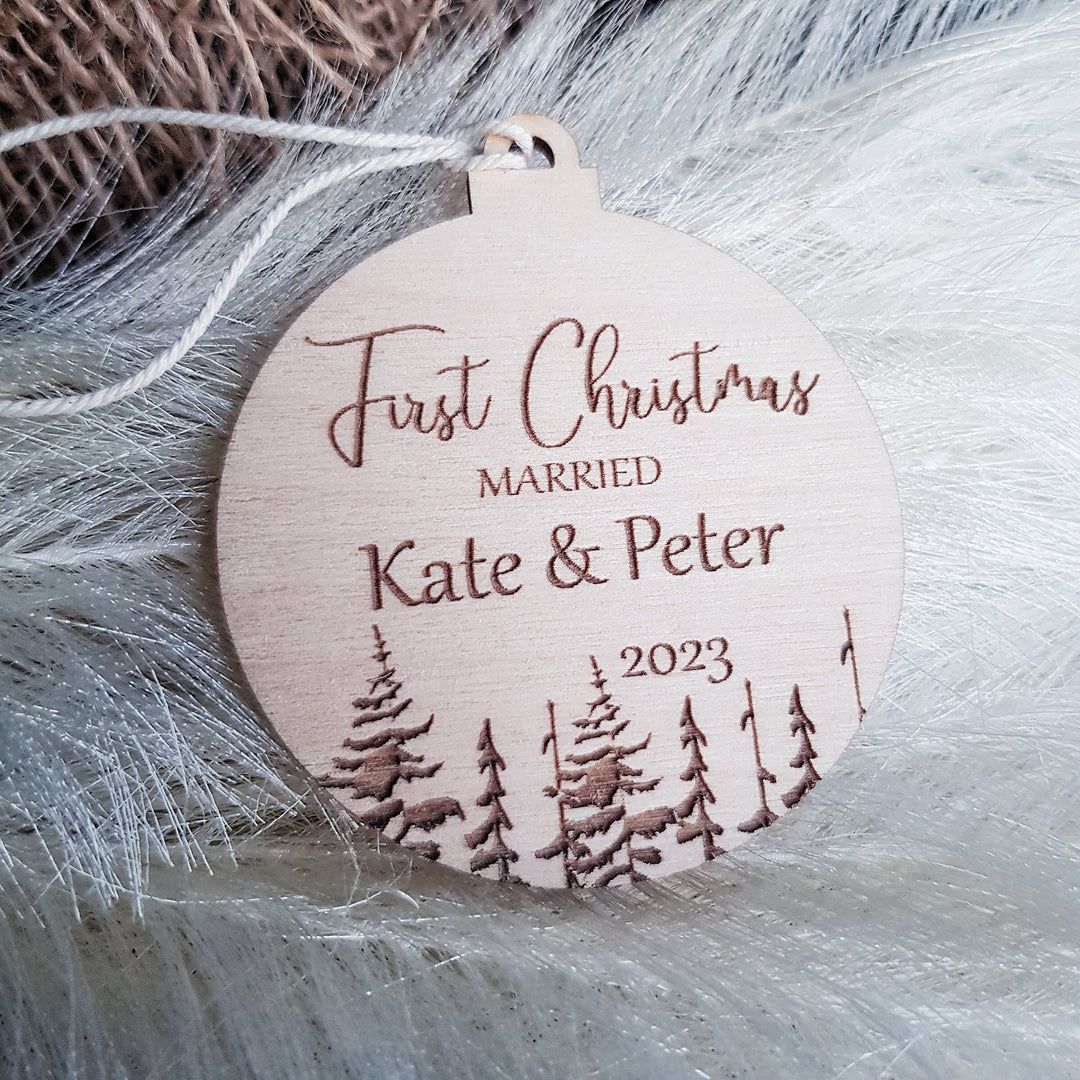 Personalised Wooden Christmas Tree Decoration First Christmas as Sister/Brother - Eco-Friendly Bauble - Winter Woodland Keepsake