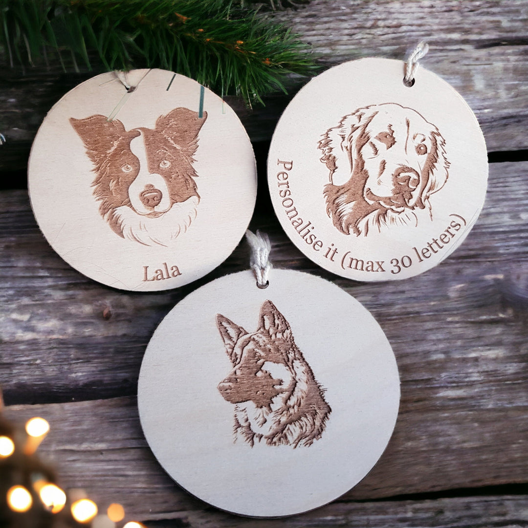 Christmas Personalised Dog Bauble - Tree Decoration Keepsake, Pet Festive Ornament - Various Breeds