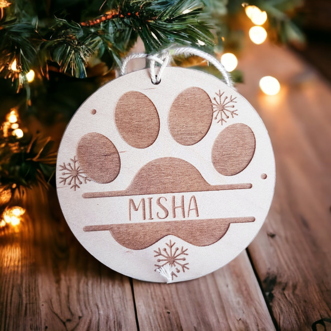 Personalised Pet Name Christmas Bauble - Customisable Laser Cut Wooden Decorations in Rustic Boho Style