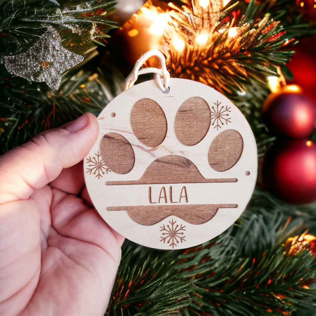 Personalised Pet Name Christmas Bauble - Customisable Laser Cut Wooden Decorations in Rustic Boho Style