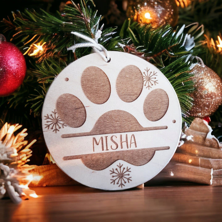 Personalised Pet Name Christmas Bauble - Customisable Laser Cut Wooden Decorations in Rustic Boho Style