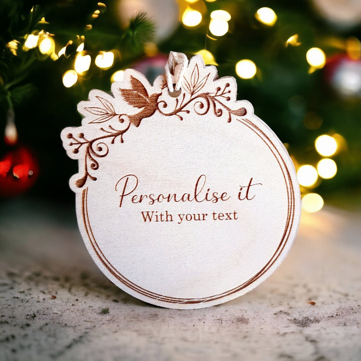 Custom Family Christmas Tree Wooden Bauble - Sentimental First Time Married, Engaged, New Home - Holiday Wreath Gift Keepsake Tag