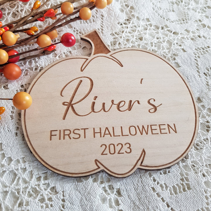 First Halloween Memories: Personalized Laser Cut Pumpkin Disc Photo Prop