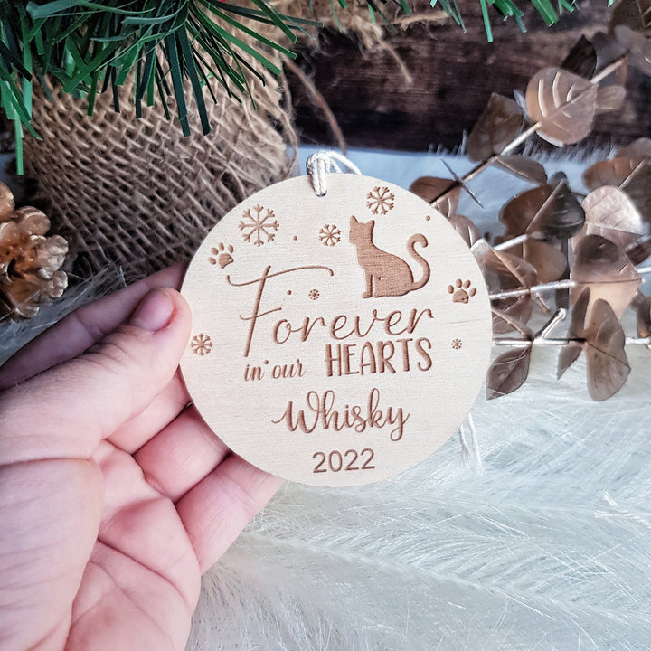 Personalised Christmas Cat Bauble, Rustic Farmhouse Tree Decoration, Pet Remembrance, Memorial Wooden Ornament, Country Style Keepsake