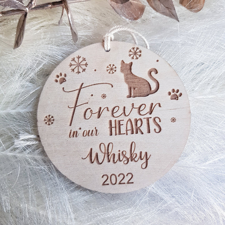 Personalised Christmas Cat Bauble, Rustic Farmhouse Tree Decoration, Pet Remembrance, Memorial Wooden Ornament, Country Style Keepsake