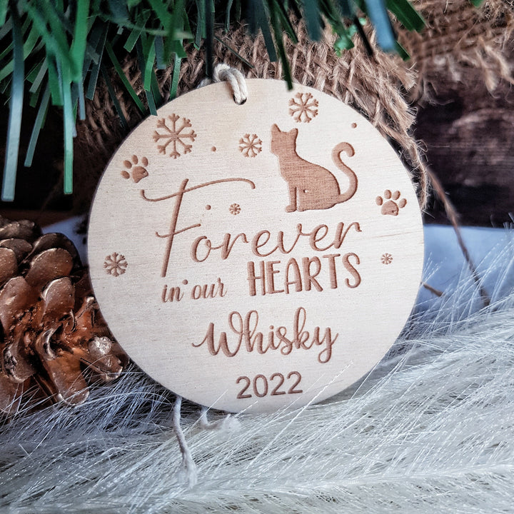 Personalised Christmas Cat Bauble, Rustic Farmhouse Tree Decoration, Pet Remembrance, Memorial Wooden Ornament, Country Style Keepsake