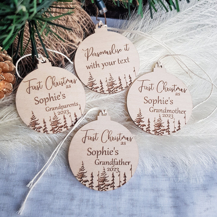 Custom Wooden Christmas Tree Ornament, Celebrate with Grandma and Grandpa, the Perfect Personalised Christmas Gift, Winter Woodland Keepsake