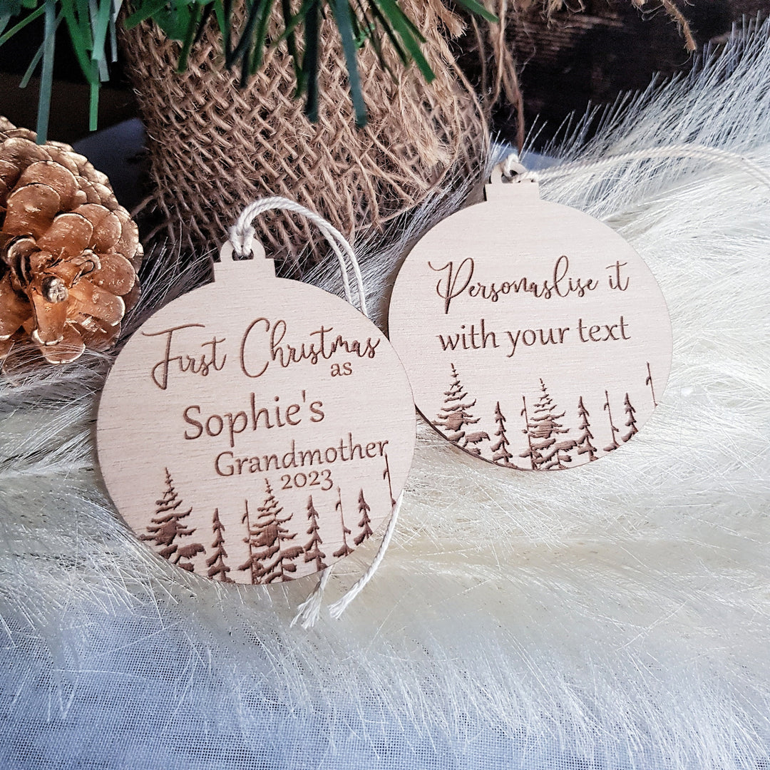 Custom Wooden Christmas Tree Ornament, Celebrate with Grandma and Grandpa, the Perfect Personalised Christmas Gift, Winter Woodland Keepsake