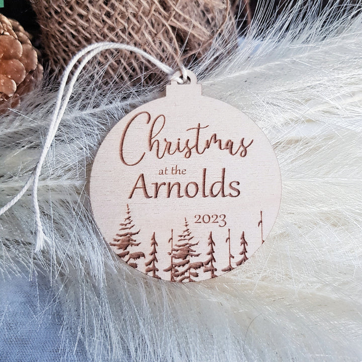 Personalised Wooden Christmas Tree Decoration First Christmas as Sister/Brother - Eco-Friendly Bauble - Winter Woodland Keepsake