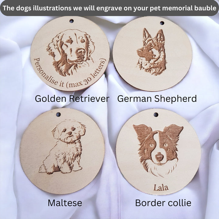 Personalised Memorial Dog Christmas Bauble with Angel Wings, Pet Loss Ornament, Bereavement Gift, Wooden Keepsake, Sympathy Gift