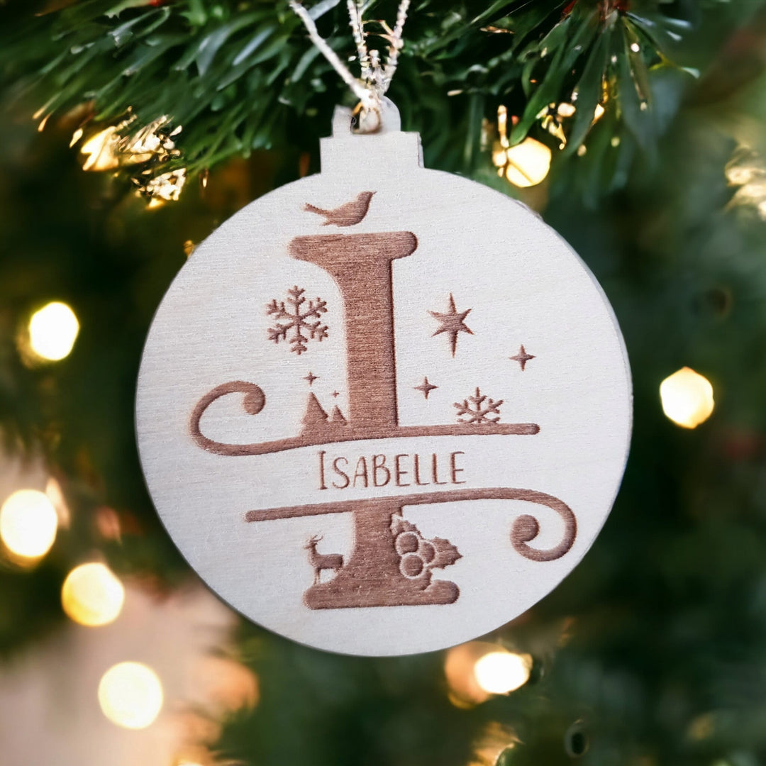 Personalised Split Letter Wooden Bauble - Laser Cut Engraved Christmas Gift Tag