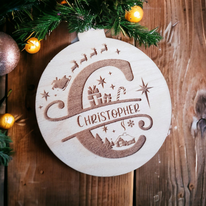 Personalised Split Letter Wooden Bauble - Laser Cut Engraved Christmas Gift Tag