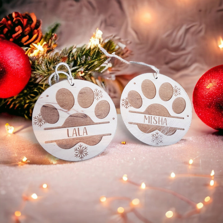 Personalised Pet Name Christmas Bauble - Customisable Laser Cut Wooden Decorations in Rustic Boho Style