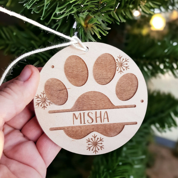 Personalised Pet Name Christmas Bauble - Customisable Laser Cut Wooden Decorations in Rustic Boho Style