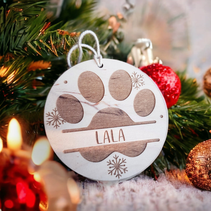 Personalised Pet Name Christmas Bauble - Customisable Laser Cut Wooden Decorations in Rustic Boho Style