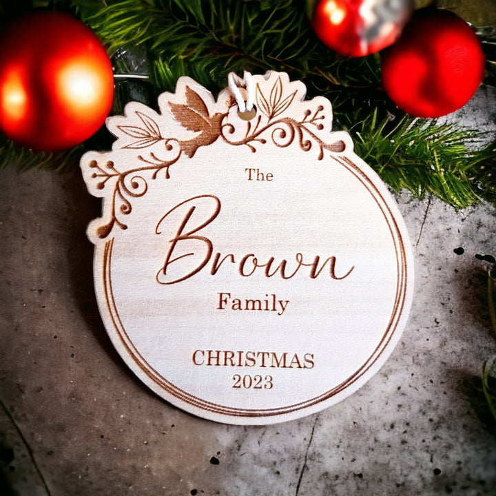 Custom Family Christmas Tree Wooden Bauble - Sentimental First Time Married, Engaged, New Home - Holiday Wreath Gift Keepsake Tag