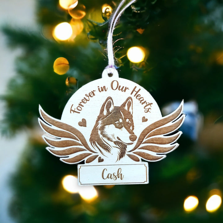 Personalised Memorial Dog Christmas Bauble with Angel Wings, Pet Loss Ornament, Bereavement Gift, Wooden Keepsake, Sympathy Gift