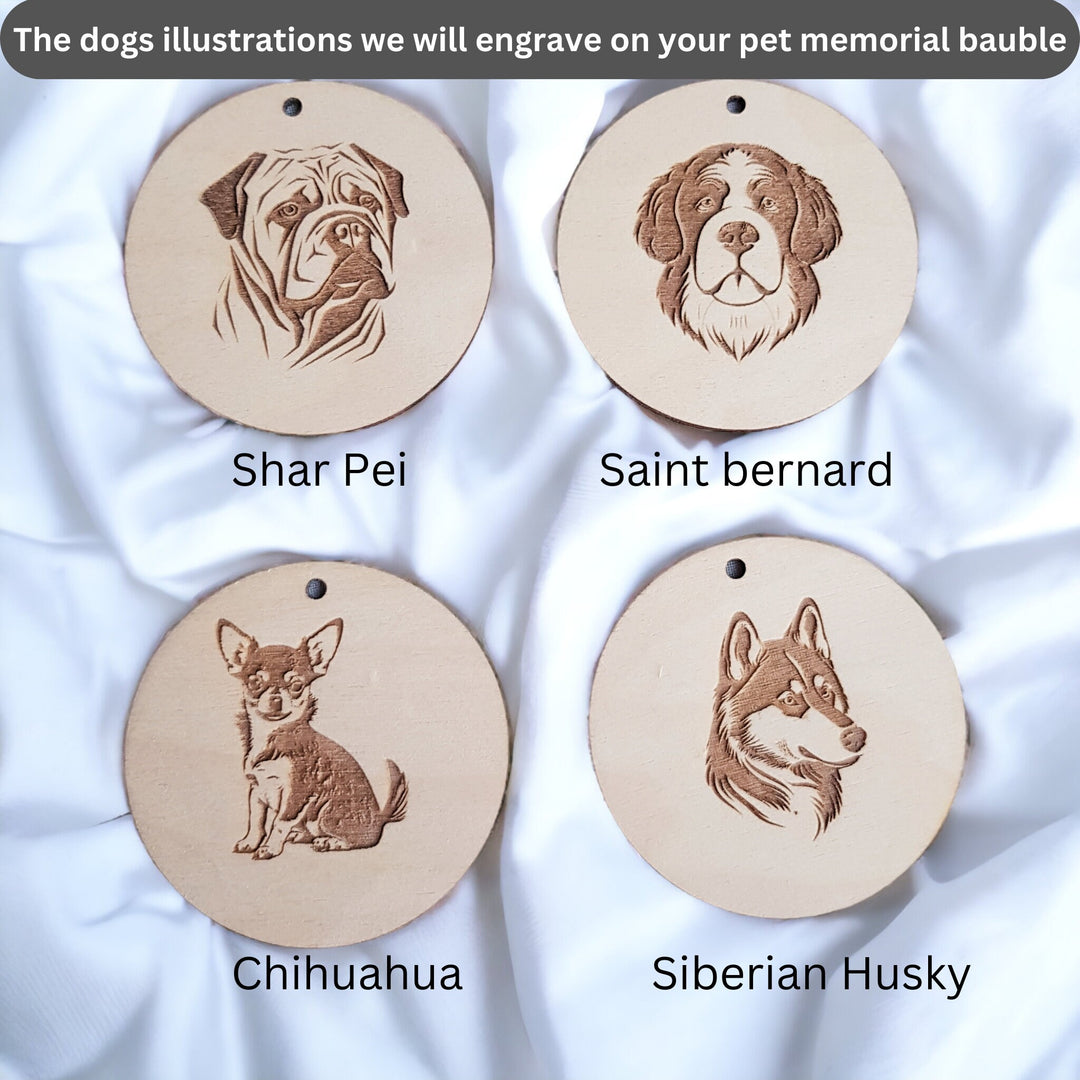 Personalised Memorial Dog Christmas Bauble with Angel Wings, Pet Loss Ornament, Bereavement Gift, Wooden Keepsake, Sympathy Gift