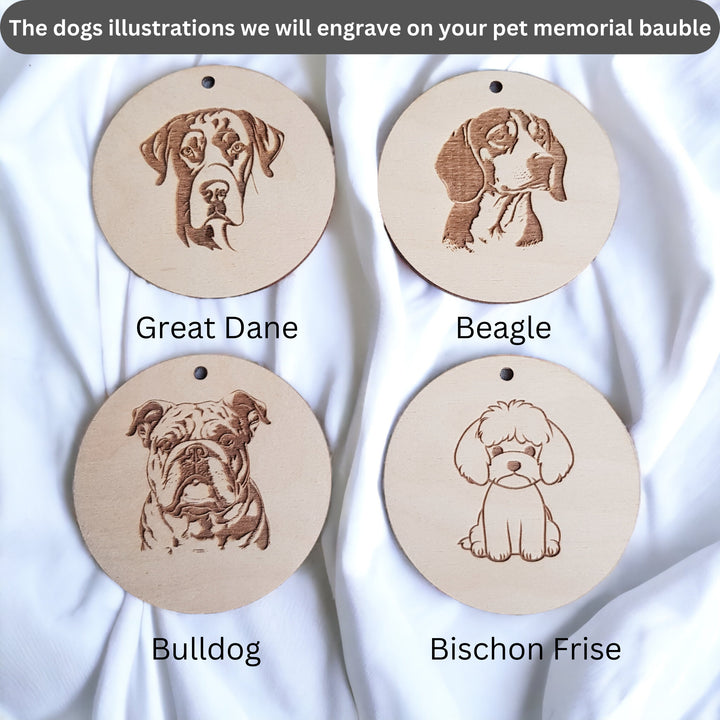 Personalised Memorial Dog Christmas Bauble with Angel Wings, Pet Loss Ornament, Bereavement Gift, Wooden Keepsake, Sympathy Gift