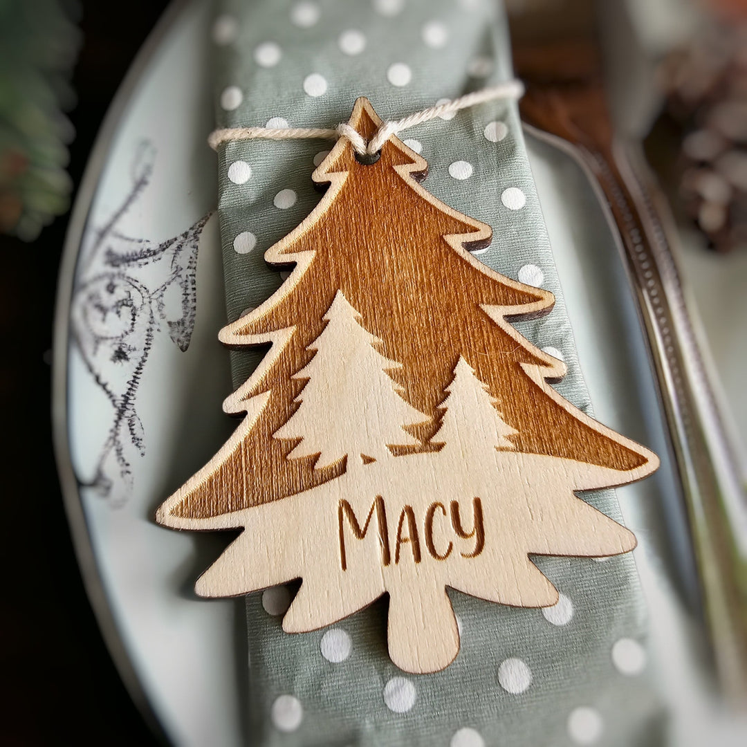 Rustic Christmas Place Setting Winter Weddings - Personalised Christmas Tree Table Decorations - Perfect for Christmas Dinners