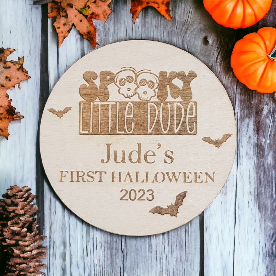 Personalised Wooden First Halloween Disc - Perfect Photo Prop for your Little One and more - Spooky Little Dude