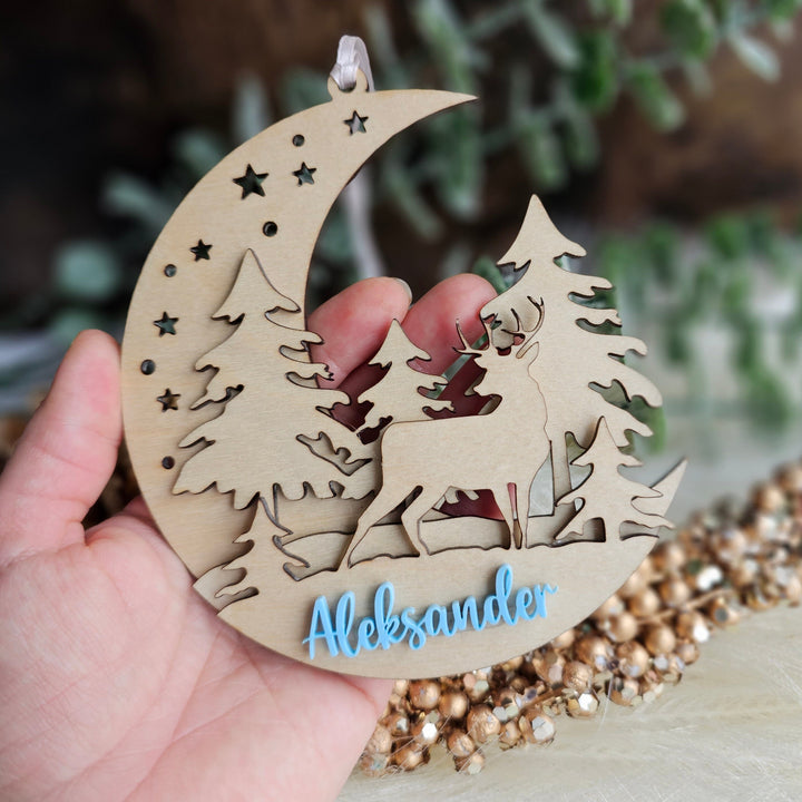 Personalised Christmas 3D Wooden Ornament With Name - Rustic Christmas Tree Bauble - Festive Boho Decorations - Baby's First Christmas