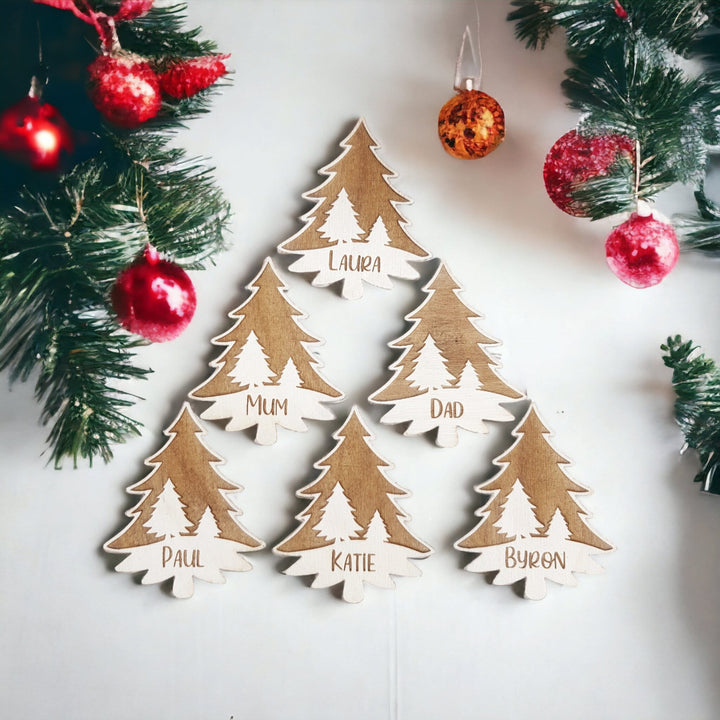 Rustic Christmas Place Setting Winter Weddings - Personalised Christmas Tree Table Decorations - Perfect for Christmas Dinners