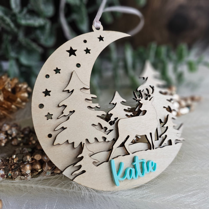 Personalised Christmas 3D Wooden Ornament With Name - Rustic Christmas Tree Bauble - Festive Boho Decorations - Baby's First Christmas