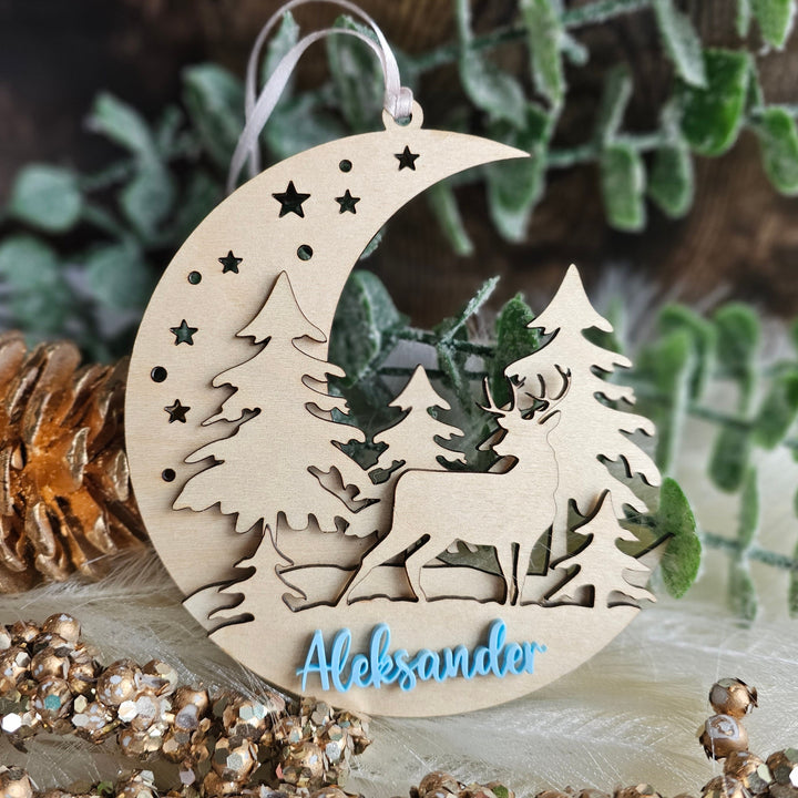 Personalised Christmas 3D Wooden Ornament With Name - Rustic Christmas Tree Bauble - Festive Boho Decorations - Baby's First Christmas