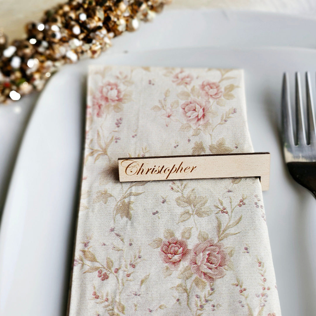 Personalised Place Settings Rustic Napkin Wedding Name Cards - Christmas Dinner Party Table Accessories, Wooden Table Decorations