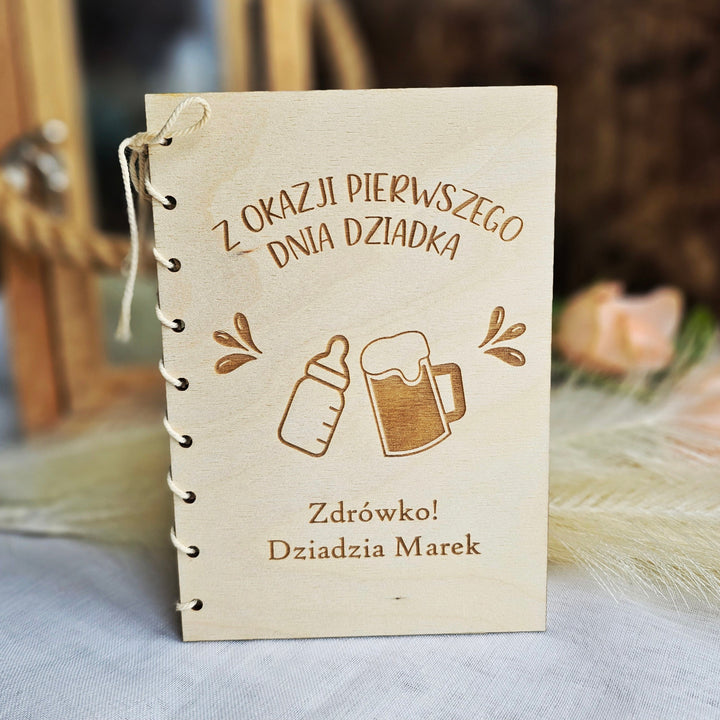 Personalised Wooden Card Polish Grandfather's Day Rustic Keepsake