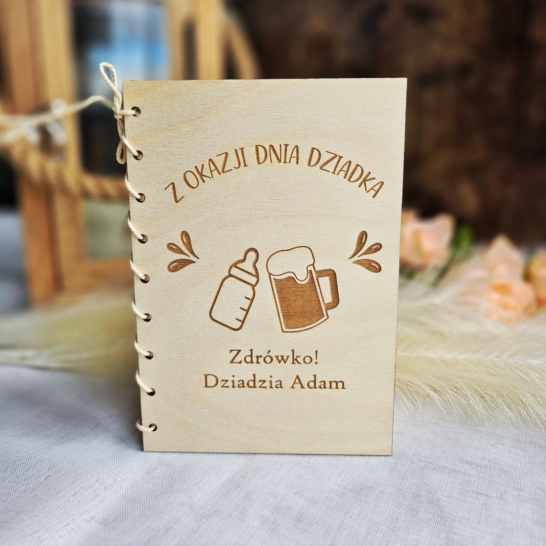 Personalised Wooden Card Polish Grandfather's Day Rustic Keepsake