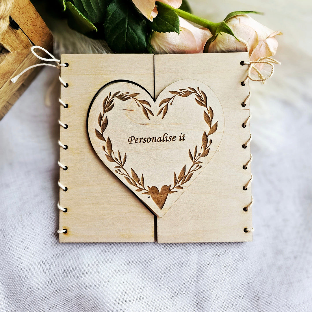 Personalised Wooden Card Keepsake Wreath Heart for Any Occasion